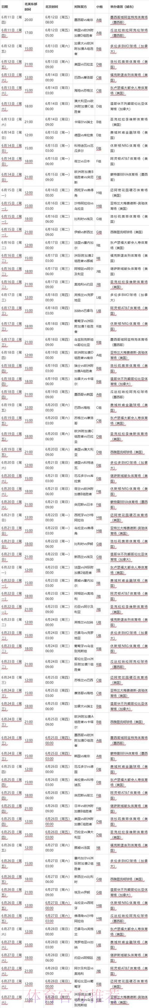 2026世界杯比赛时间高清版最新时间表实时查看
